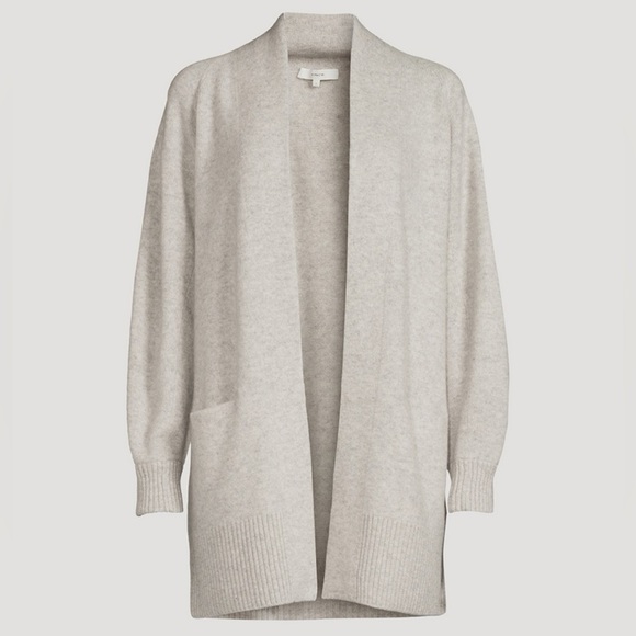 [S]Vince Women's Cream Open Front Cardigan Ribbed Trim Shawl Neck 100 Cashmere - Picture 2 of 8